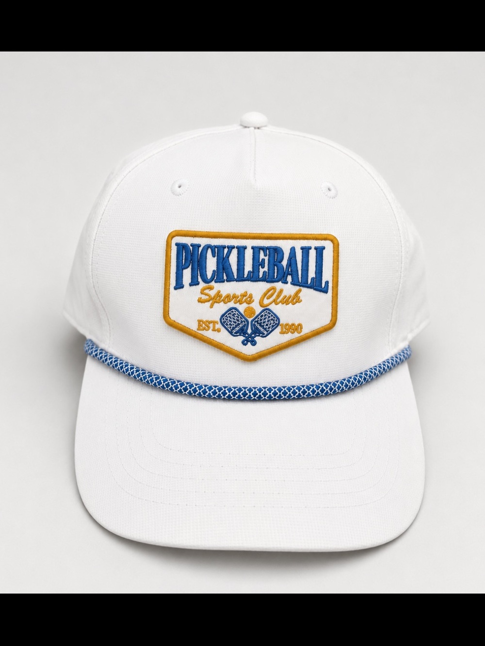 Pickleball Sports Club White Rope Hat Snapback Cap Blue Gold Patch New